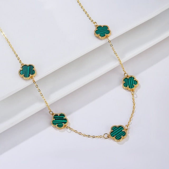 Halskette Gold Achat Weißes Perlmutt-Klee Geschenkidee Schmuck für Frauen