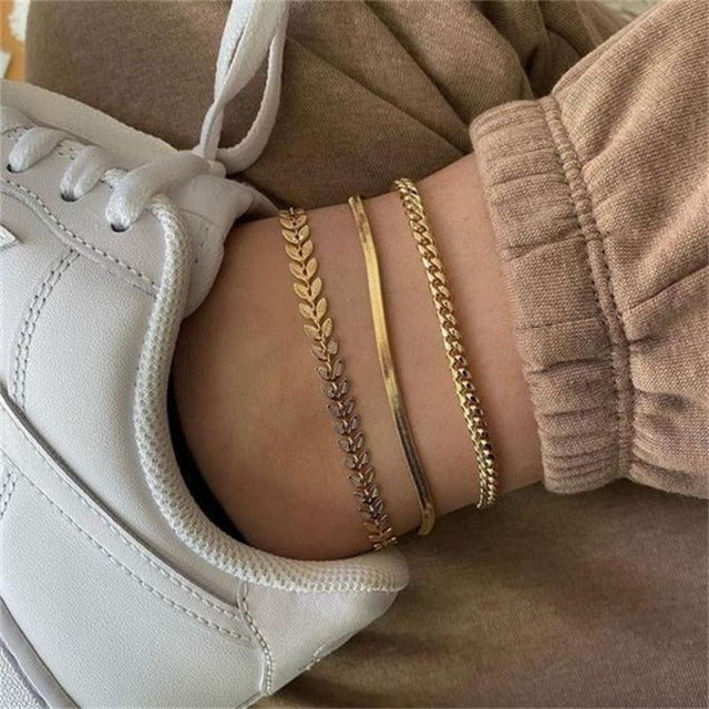 Vierfaches Set Damen Fußkettchen Schmuck